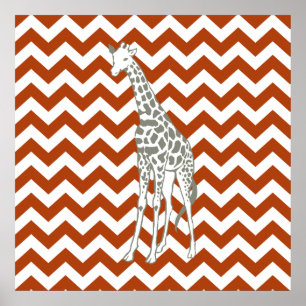 Poster Rouille Red Safari Chevron avec Pop Art Giraffe