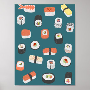 Poster Rouleau de maki nigiri de sushi japonais
