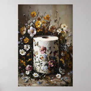 Poster Rouleau de papier toilette floral imprimé, Dark Ac