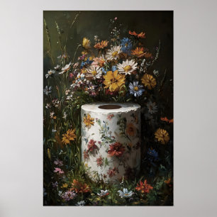 Poster Rouleau de papier toilette floral imprimé, Dark Ac