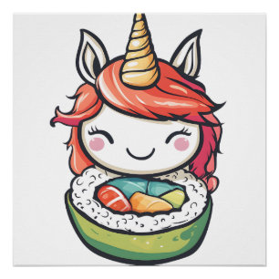 Poster Rouleau de Sushi Licorne (1)
