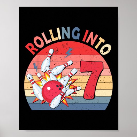 Poster Rouler Dans 7 Bowling Anniversaire 7 Année Enfants (Devant)