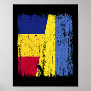 Poster Roumanie Ukraine Demi-drapeau Héritage roumain ukr