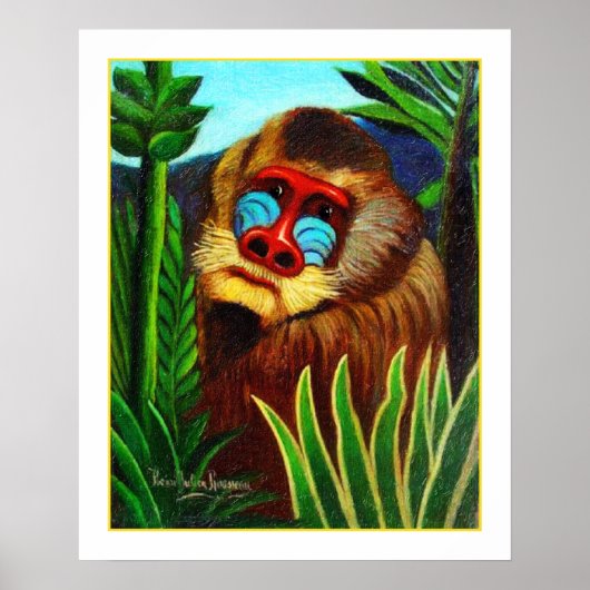 Poster Rousseau - Mandril dans la jungle (Adaptation) (Devant)