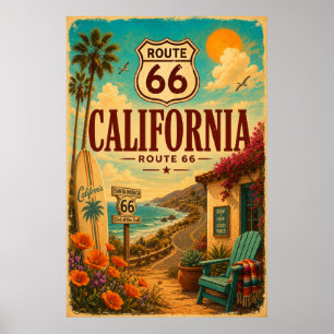 Poster Route 66 californienne vintage Art de la route côt