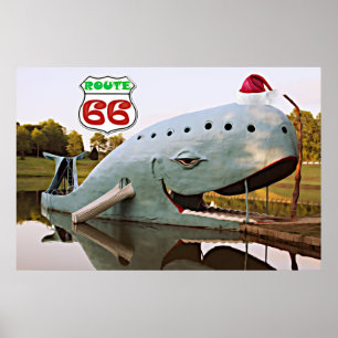 Poster Route 66 Catoosa Blue Whale Christmas Santa Hat