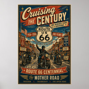 Poster route 66 Centenaire Biker Main Street