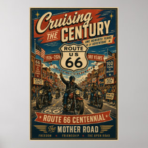 Poster route 66 Centenaire Biker Main Street