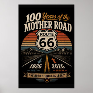 Poster Route 66 Centenaire Rétro Bande de Soleil Couchant