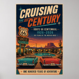 Poster Route 66 Centenaire Rétro Motel Bord de Piscine