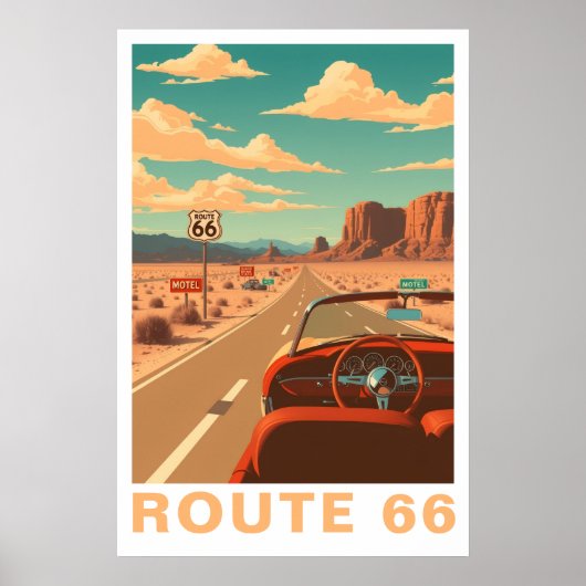 Poster Route 66 Classic Road Trip Travel Art (Devant)