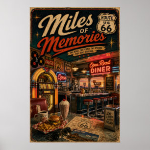 Poster route 66 Diner Miles Mémoires Art