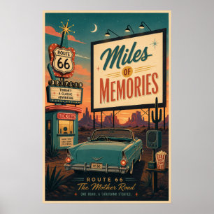 Poster route 66 Drive In Memories Art du centenaire