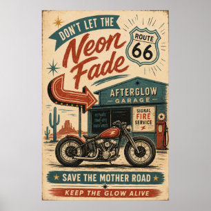 Poster Route 66 Garage de moto du désert Americana