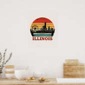 Poster Route 66 Illinois Chicago Skyline Rayure Rétro Sol (Cuisine)