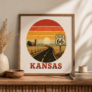 Poster Route 66 Kansas Ferme Coucher de soleil Autoroute