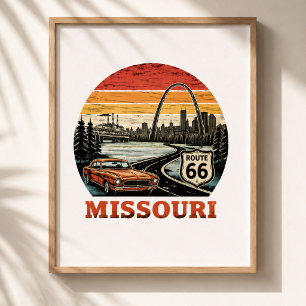 Poster Route 66 Missouri Gateway Arch Rayure Rétro Couche