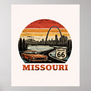 Poster Route 66 Missouri Gateway Arch Rayure Rétro Couche