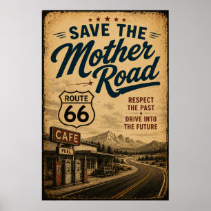 Poster route 66 Mother Road Cafe Highway Patrimoine