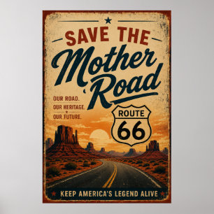 Poster route 66 Mother Road Désert Americana Patrimoine A