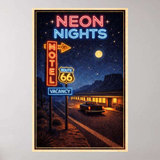 Poster Route 66 Nuits Néon Litho (Devant)