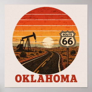 Poster Route 66 Oklahoma Champ Pétrolifère Sunset Highway