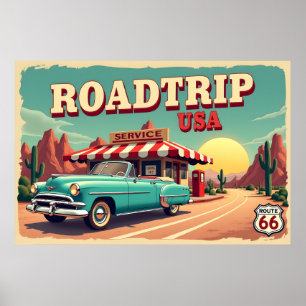 Poster Route 66 - Paysage animé