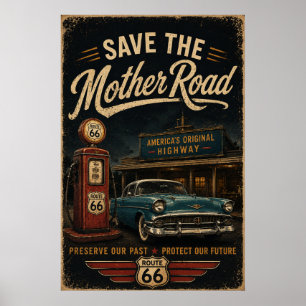 Poster route 66 Sauvegarder la Mother Road Art Américain