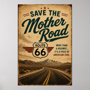 Poster route 66 Sauvegarder Mother Road Art de l'autorout