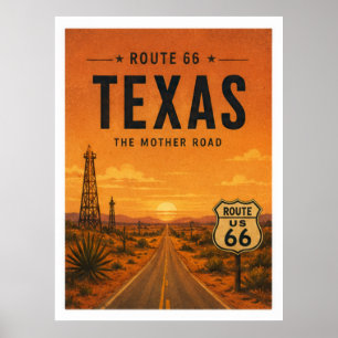 Poster Route 66 Texas Sunset Highway Art Vintage