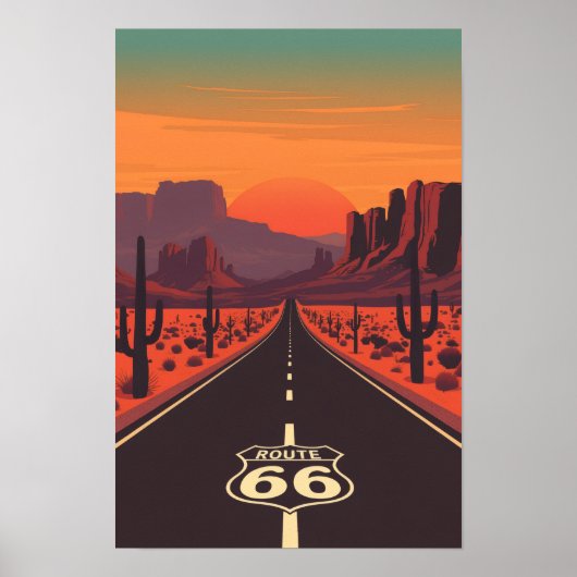 Poster Route 66 USA Vintage Sunset Desert (Devant)