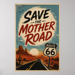 Poster Route 66 vintage, Désert, Mother Road