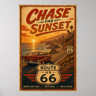 Poster Route 66 Vintage Sunset Highway