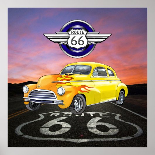 Poster Route 66 - Vintage - Voiture classique - SRF (Devant)
