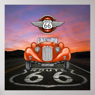 Poster Route 66 - Vintage - Voiture classique - SRF