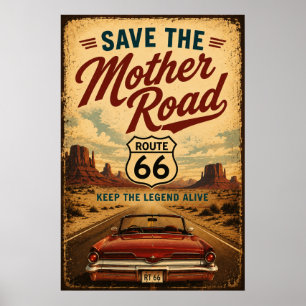 Poster Route 66 voiture classique Désert Autoroute Americ