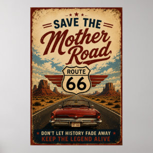 Poster route 66 Voiture Classique Mother Road Héritage Ar