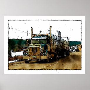 Poster Route bleue de camion de fret conduisant
