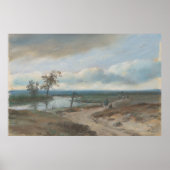 Poster Route de campagne avec peinture Vintage d'étang (Devant)