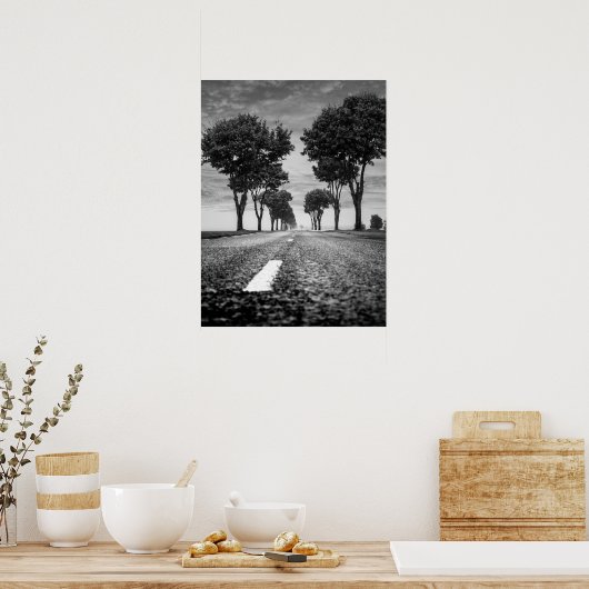 Poster Route de campagne avec perspective bordée d'arbres (Cuisine)