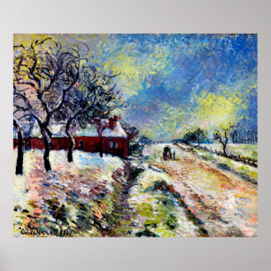 Poster Route Enneigée avec maison, environs d'Éragny 1885