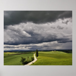 Poster Route et nuages d'orage, région rurale de Toscane,