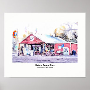 Poster Route Historique 66 Arizona General Store Aquarell
