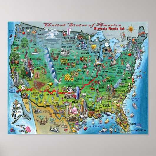 Poster Route historique 66 USA (Devant)