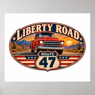 Poster Route Liberty 47 camionnette vintage paysage