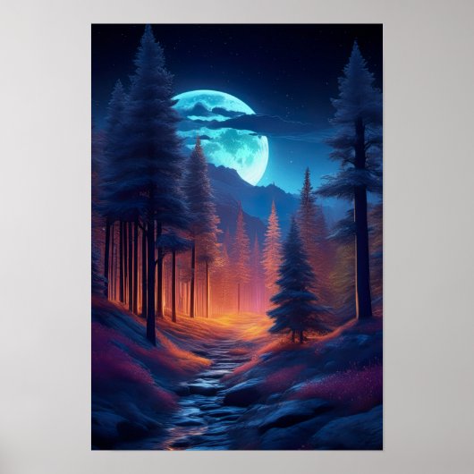 Poster Route nocturne à travers la forêt enchantée (Devant)