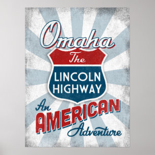 Poster Route Omaha Lincoln Amérique Vintage Nebraska