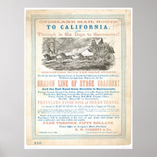 Poster Route postale terrestre vers CA 1866 (1257A) - Non