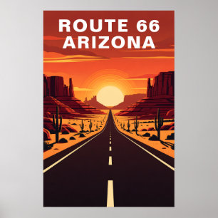 Poster Route Rétro 66 Désert d'Arizona Voyage