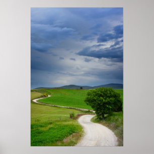 Poster Route sinueuse sous un ciel sombre